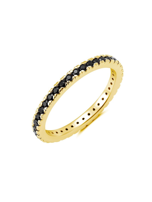 Black Hand Set Cubic Zirconia Step Cut Eternity Band Engagement Ring Finished in 18kt Yellow Gold