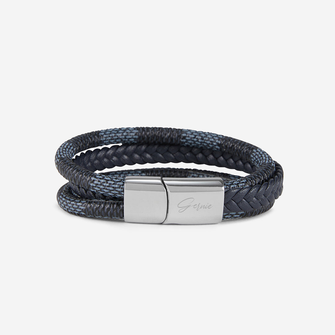  Gernie NYC Premium Leather Avalon Men's Bracelet - Navy - Bonton