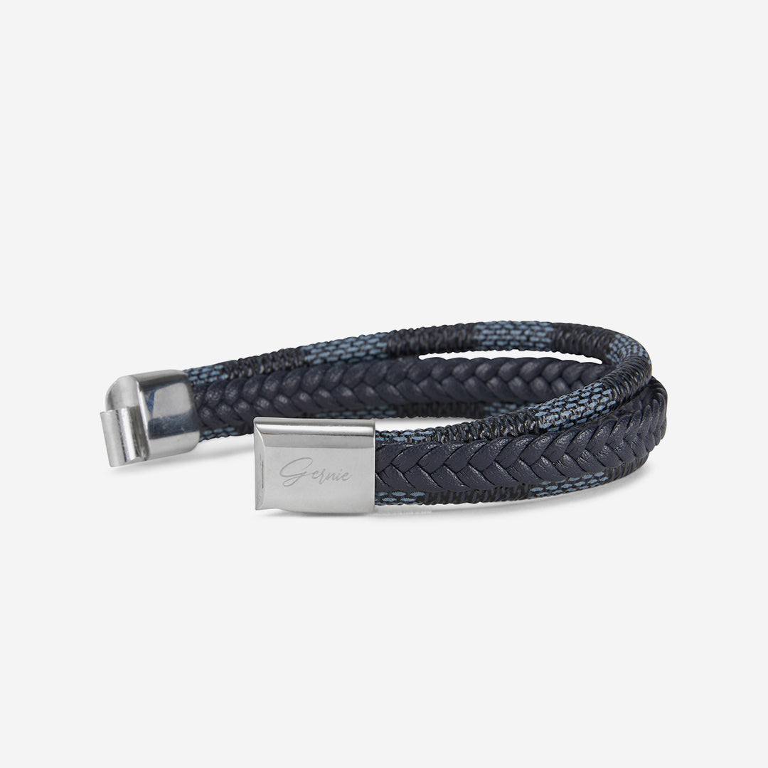  Gernie NYC Premium Leather Avalon Men's Bracelet - Navy - Bonton