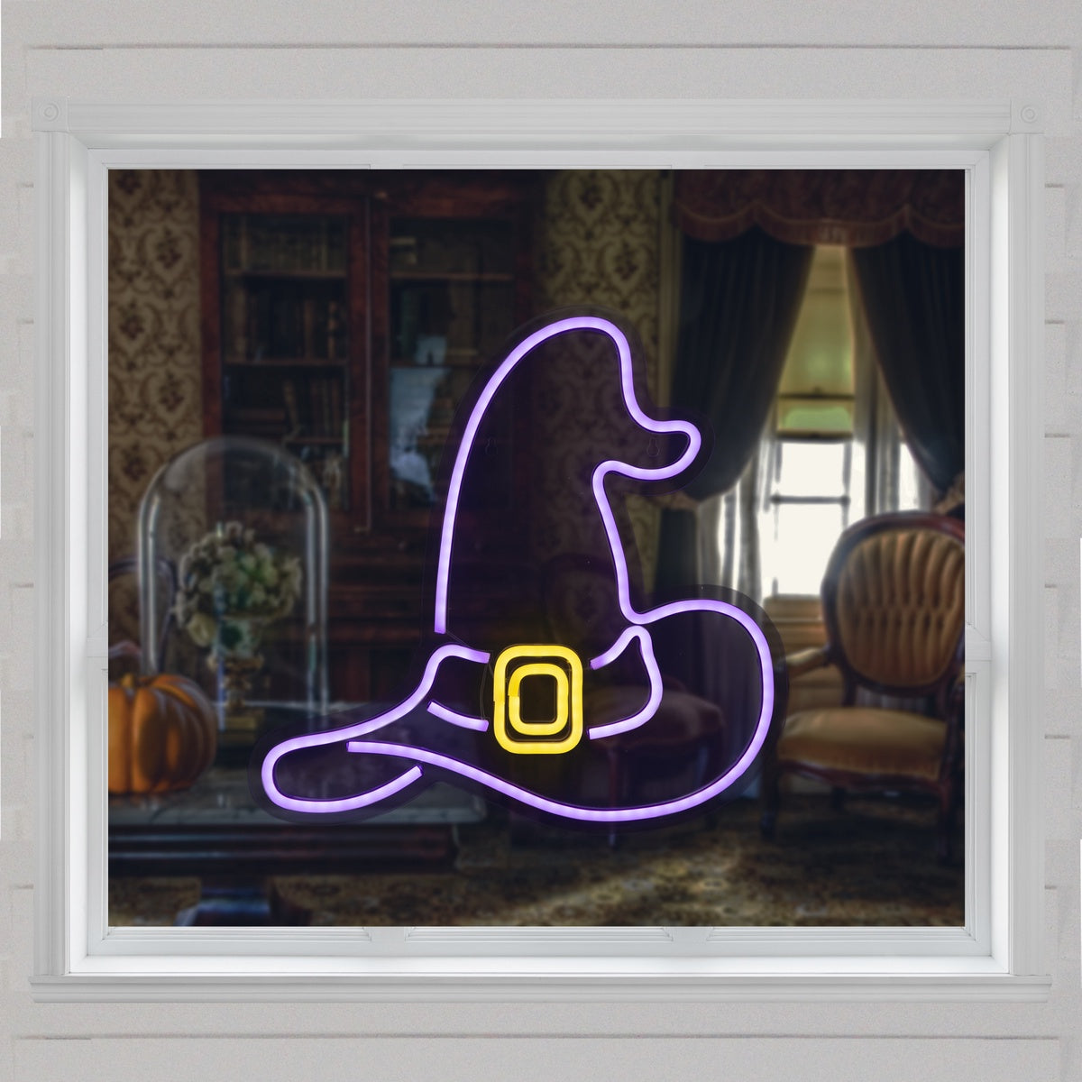  Northlight LED Lighted Neon Style Witch Hat Halloween Window Silhouette - 15