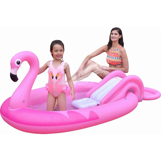 83" Inflatable Pink Flamingo Kiddie Pool With Sprayer