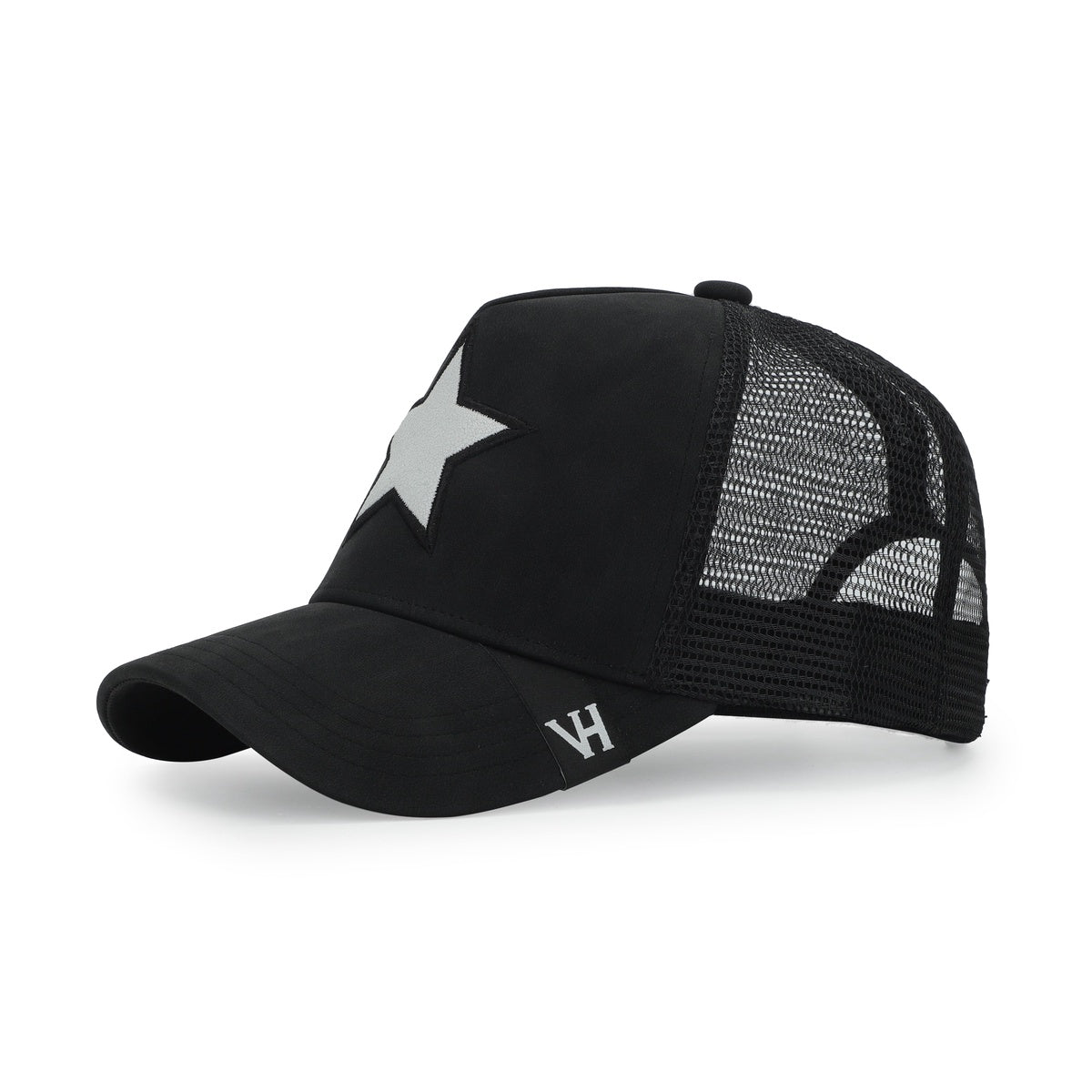  Vintage Havana Vintage Havana Trucker Hat for Women & Men – Black Faux Nubuck Leather & Mesh Adjustable Cap With White Cracked Leather Star - Default Title - Bonton