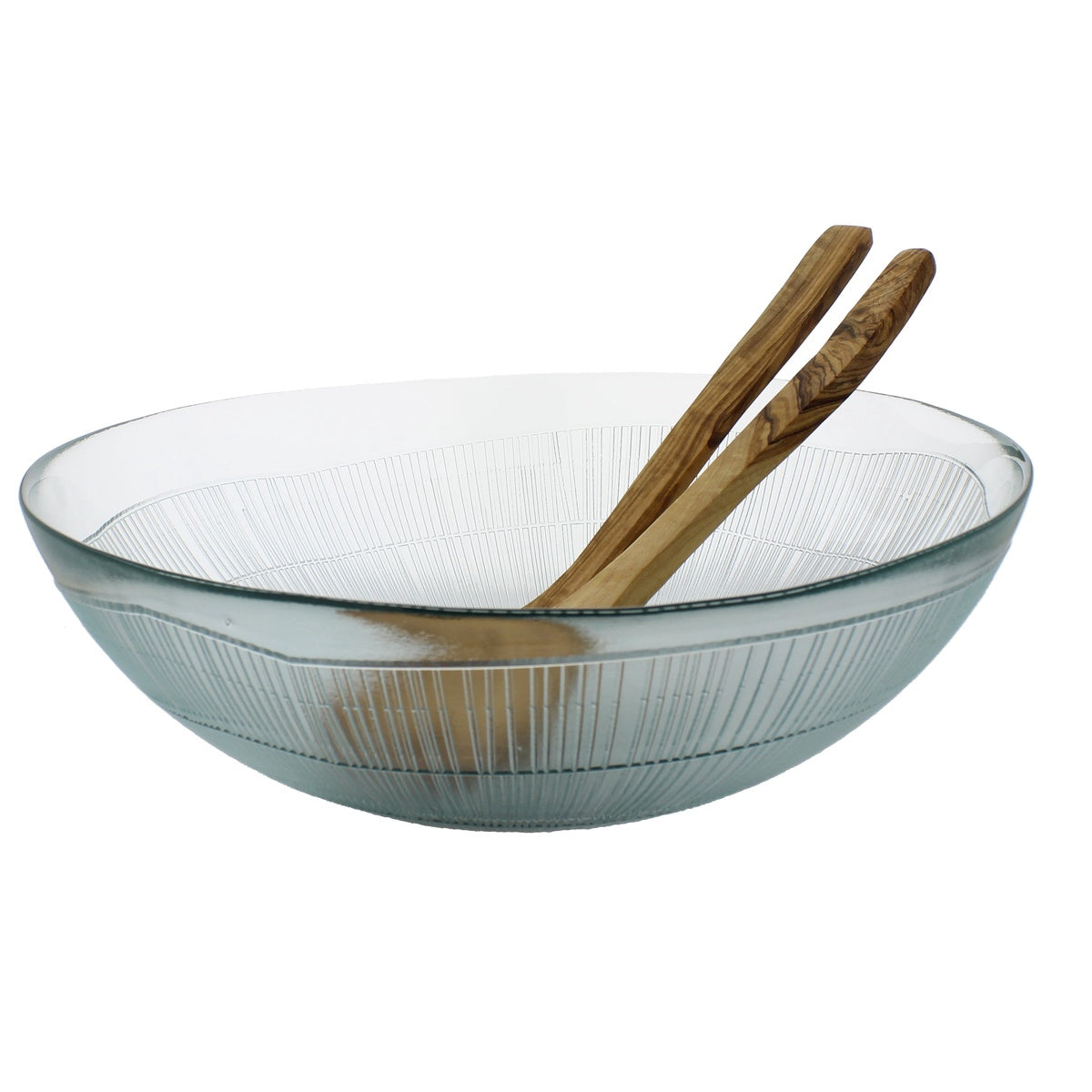  French Home Recycled Glass, Birch Salad Bowl and Olive Wood Servers, Clear - Default Title - Bonton