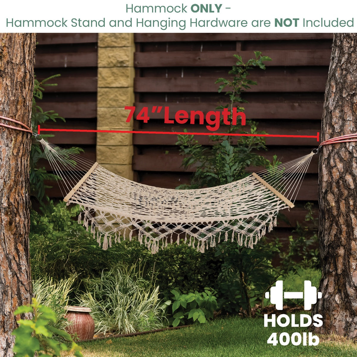  Northlight Lattice Macrame Rope Hammock With Wooden Bars - 74