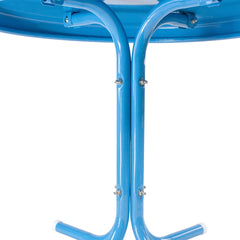 22" Round Outdoor Retro Steel Tulip Side Table  Turquoise Blue