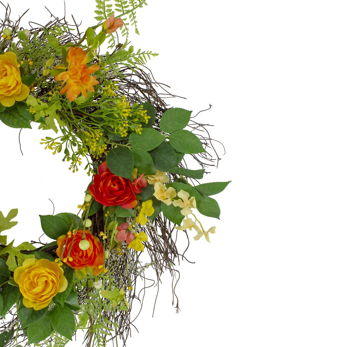  Northlight Ranunculus and Rose Floral Spring Wreath  Orange and Yellow 20