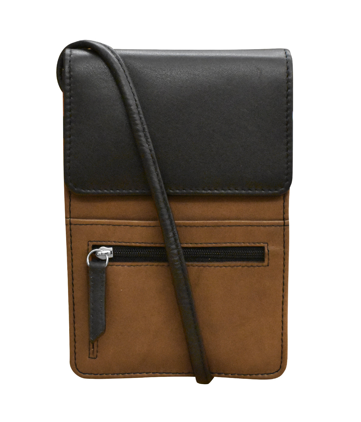 Leather Small Organizer On String Toffee & Black