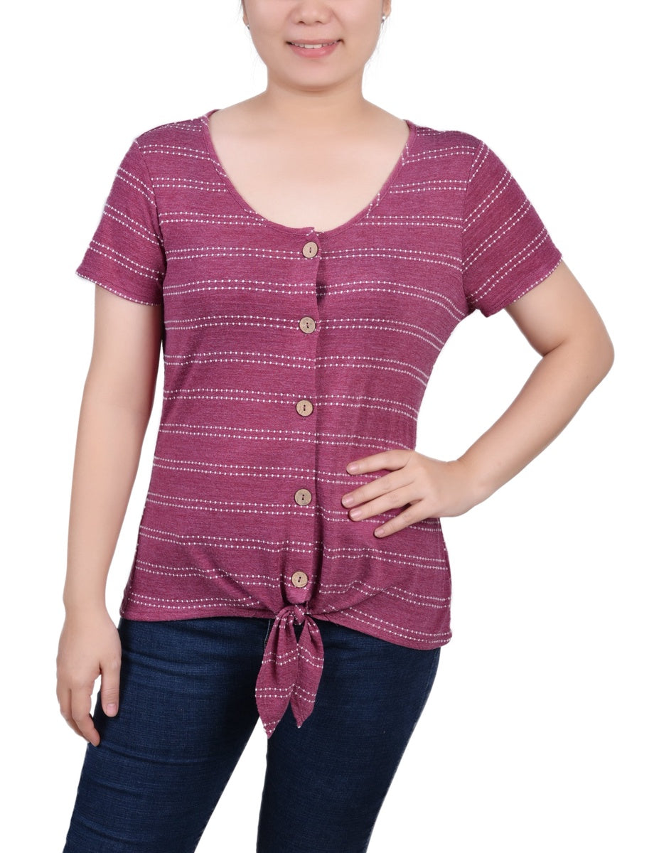  NY Collection Short Sleeve Tie Front Top - Olive - Bonton