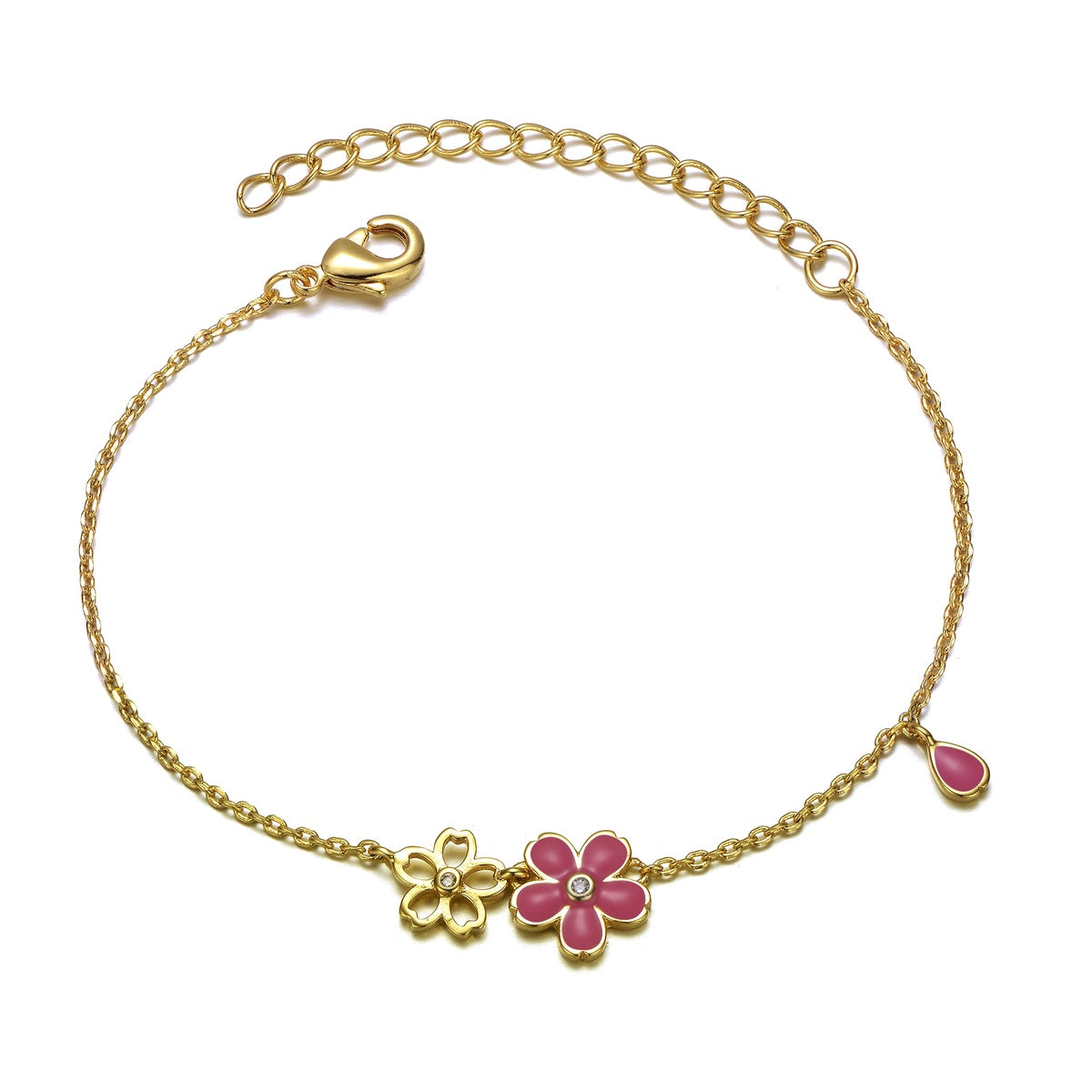  GigiGirl 14k Yellow Gold Plated Bracelet With Flower Charm Having Red Enamel for Kids - Default Title - Bonton