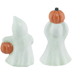 Ghost and Pumpkin "Happy Halloween" and "Trick or Treat" Figurines - 7.75" - Set of 2