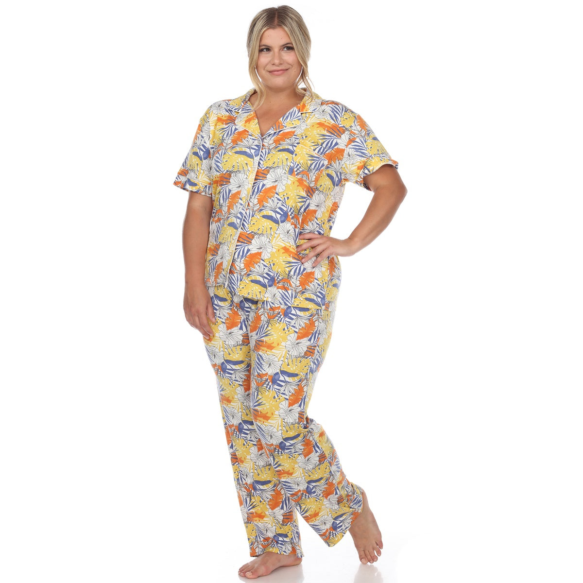  White Mark Plus Size Tropical Print Pajama Set - 1X - Bonton