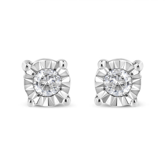 .925 Sterling Silver 1/10 Cttw Round Brilliant-Cut Diamond Miracle-Set Stud Earrings (J-K Color, I3 Clarity)