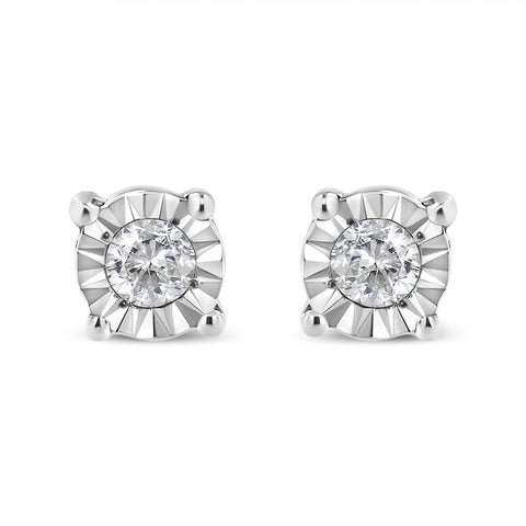 .925 Sterling Silver 1/10 Cttw Round Brilliant-Cut Diamond Miracle-Set Stud Earrings (J-K Color, I3 Clarity)