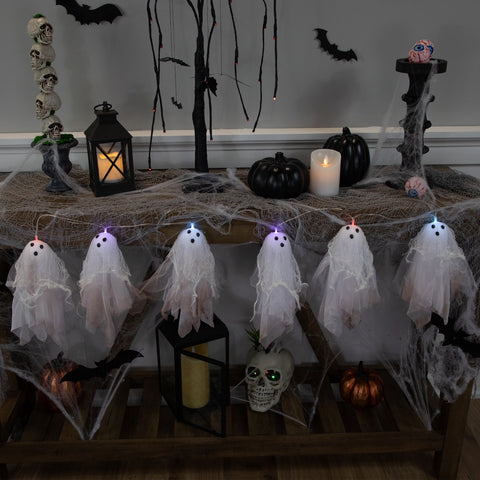 Color Changing Hanging Ghost Halloween Lights- Multi - 3.25' Clear Wire - 6ct