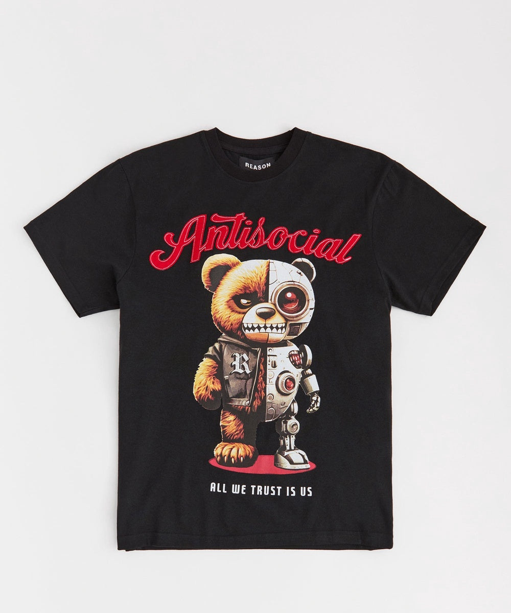  Reason Clothing Antisocial Bear Short Sleeve Tee - Black - BLACK - Bonton