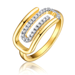 14k Yellow Gold Plated With Cubic Zirconia Open Paperclip Zig-Zag Grecian Ring