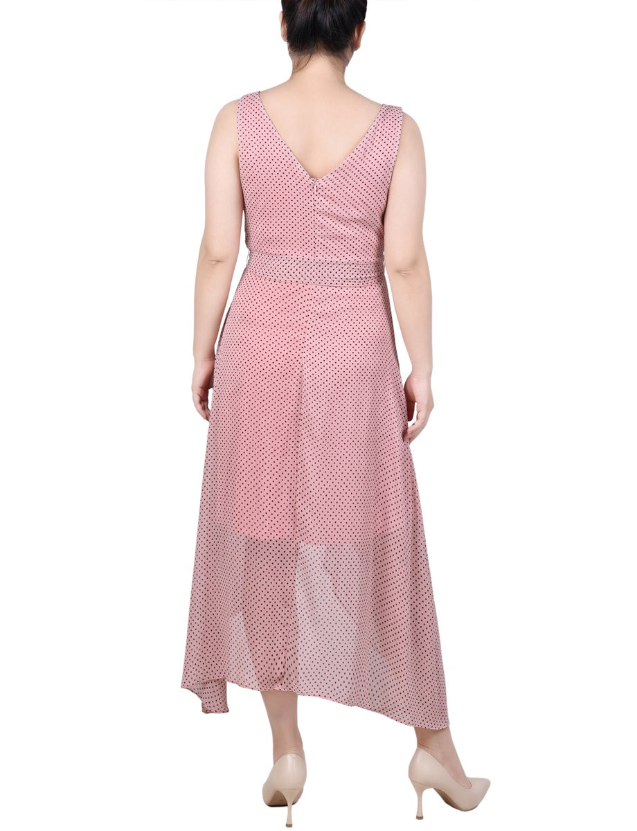  NY Collection Petite Sleeveless Wrap Chiffon Dress - Blush Black Dot - Bonton
