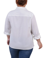 3/4 Roll Tab Blouse With Pockets