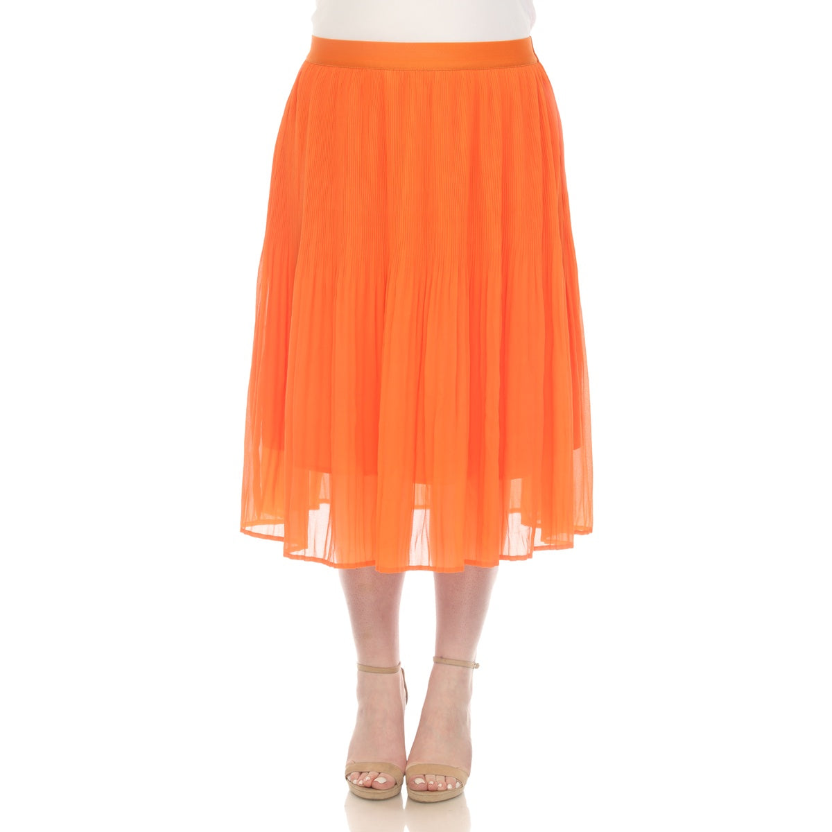  White Mark Plus Size Pleated Chiffon Midi Skirt - 3X - Bonton