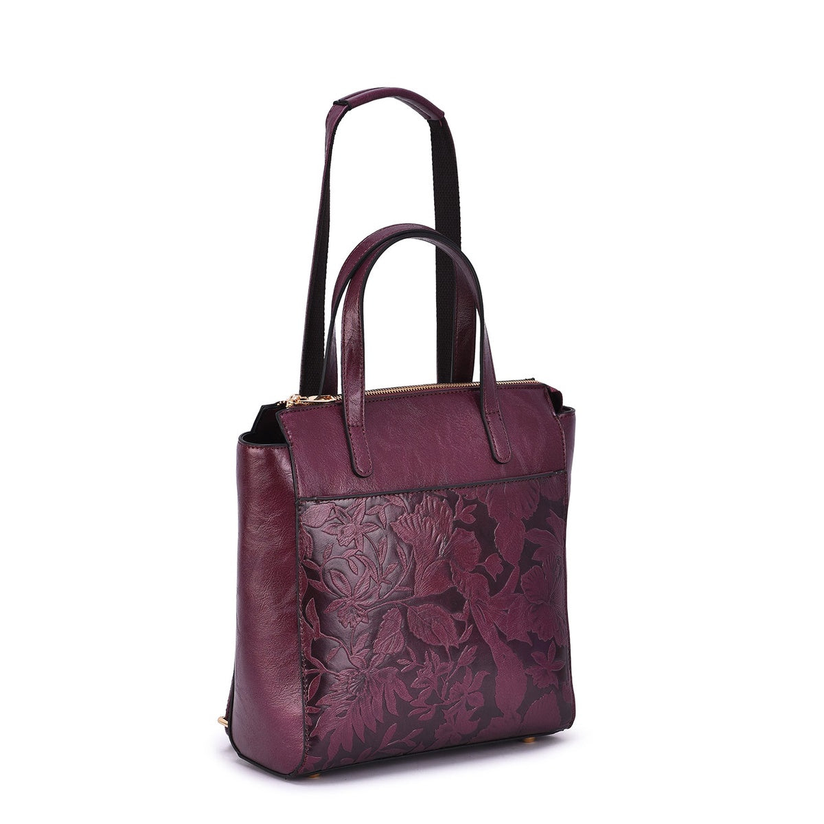  Mellow World Shia 3D Embossed Floral Convertible Shoulder Bag/Backpack - Maroon - Bonton