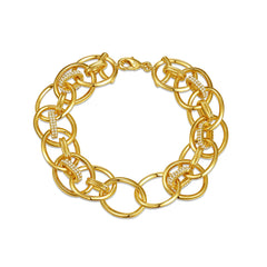 14k Yellow Gold Plated With Cubic Zirconia Double Entwined Cable Chain Bracelet