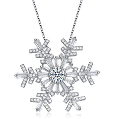 Sterling Silver White Gold Plated Clear Cubic Zirconia Accent Snowflake Pendant Necklace