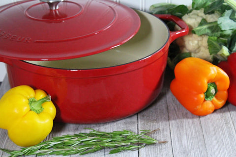 French Enameled Cast Iron Round Dutch Oven, 6.25-Quart, Red
