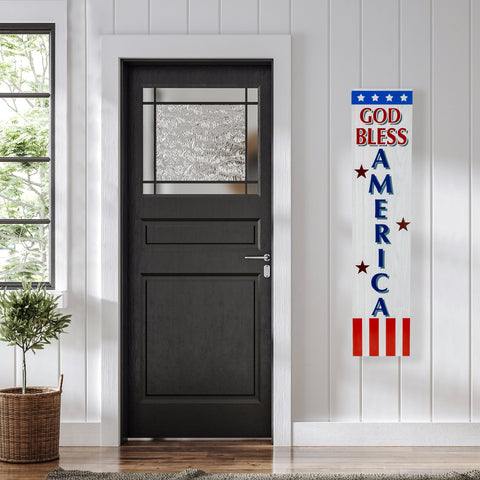 Patriotic "God Bless America" Wooden Porch Board Sign Decoration - 35.75"
