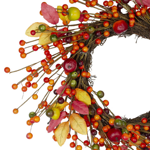 Berries and Apples Foliage Twig Artificial Thanksgiving Wreath - 18-Inch  Unlit