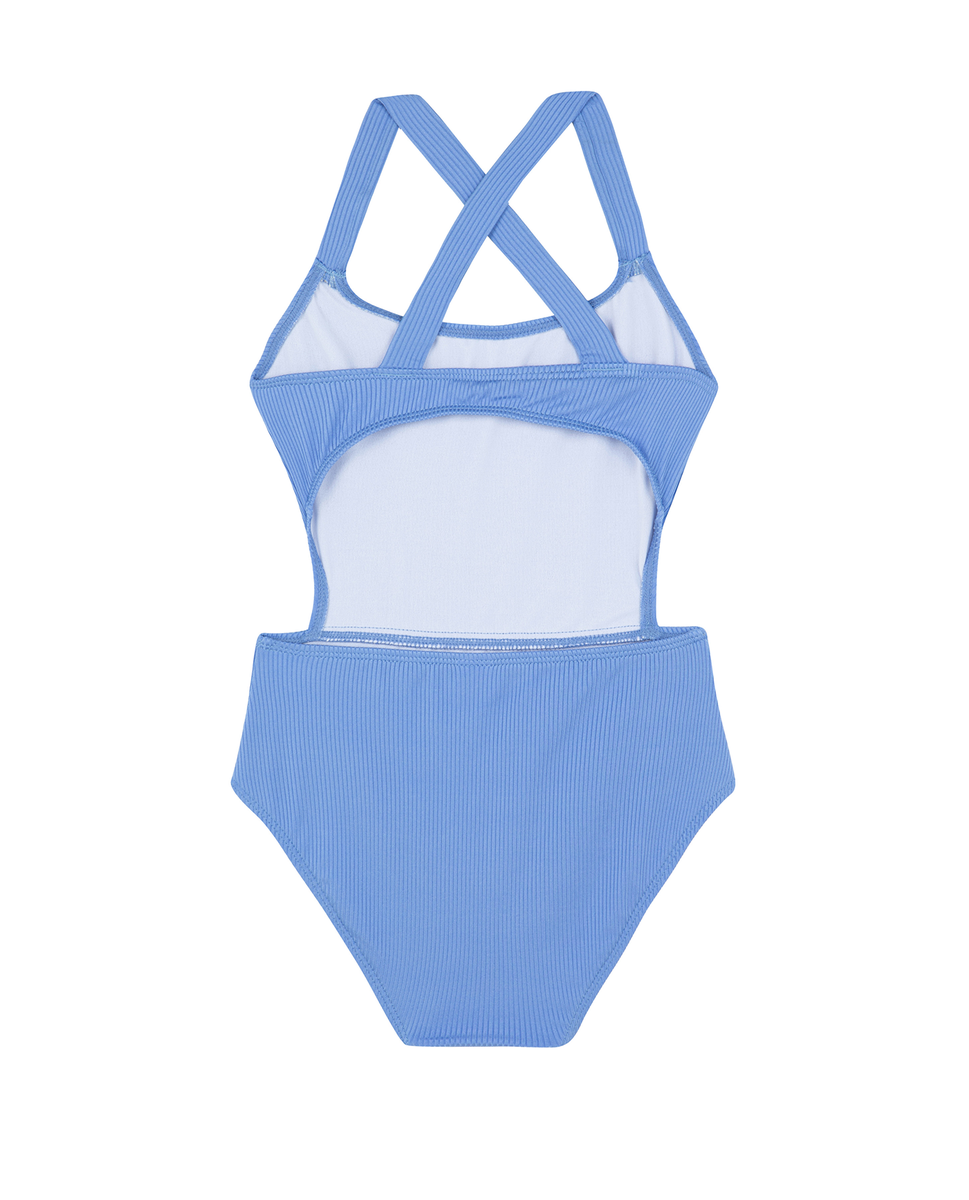  Gottex Kids Summer Rib Textured Cut Out Cross Strap One Piece - Blue - Bonton