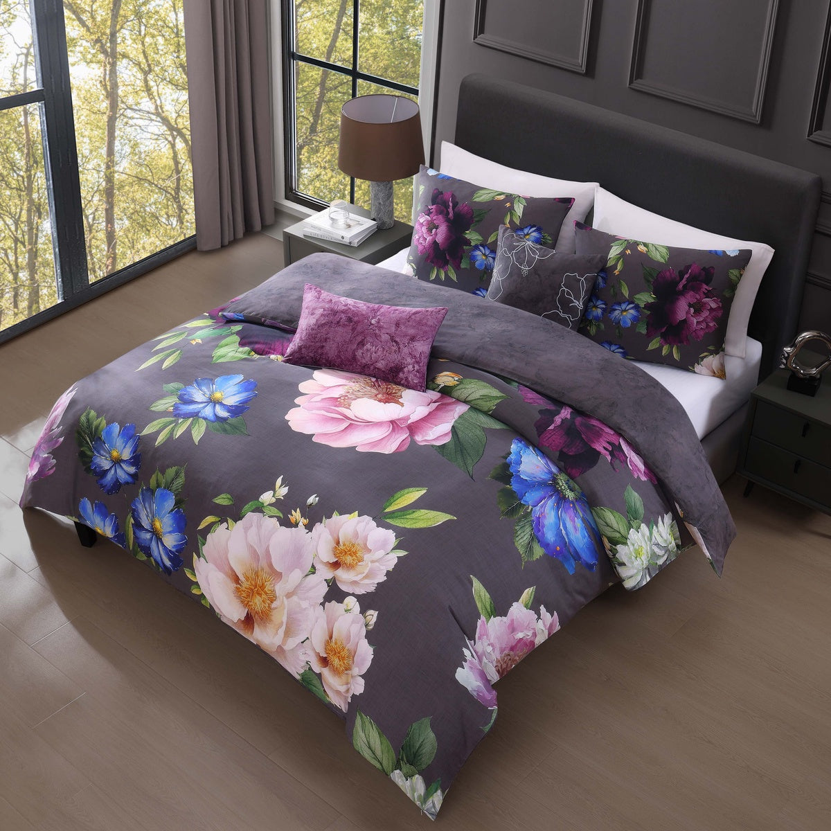  Bebejan Elegant Blossoms 5 Piece Reversible Comforter Set - QUEEN - Bonton