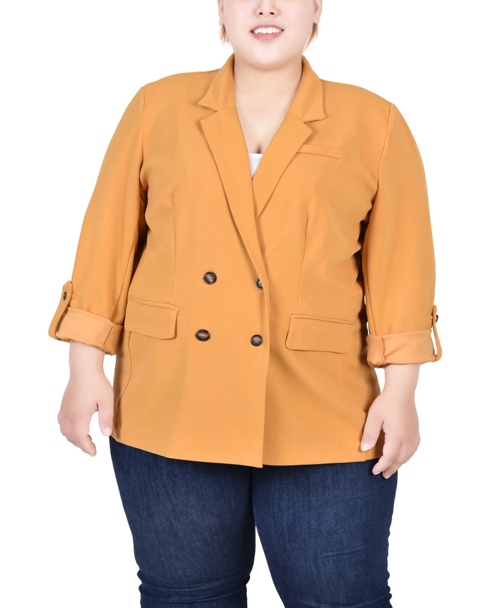  NY Collection Plus Size Long Sleeve Double Breasted Crepe Jacket - Jester Red - Bonton