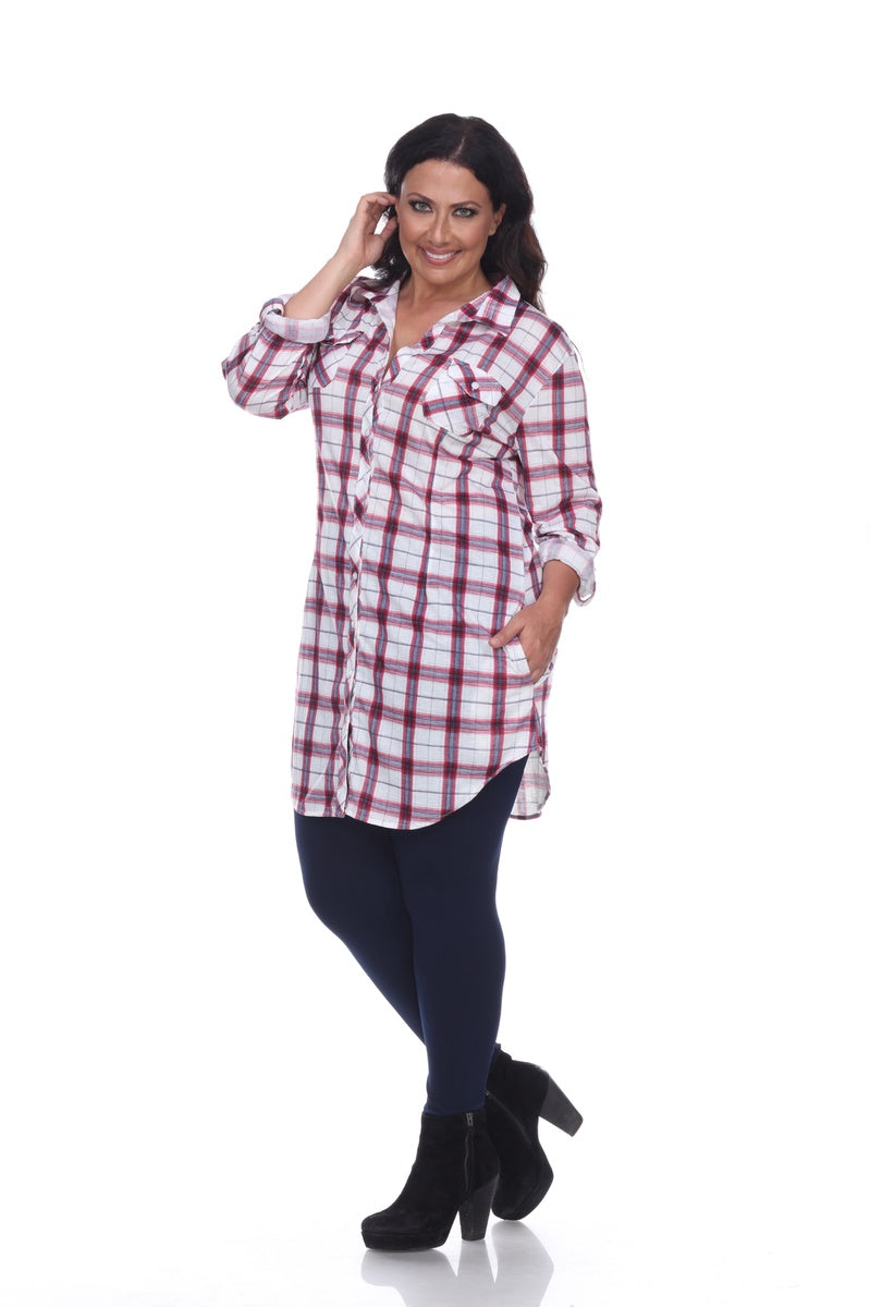  White Mark Plus Piper Stretchy Plaid Tunic - 2X - Bonton