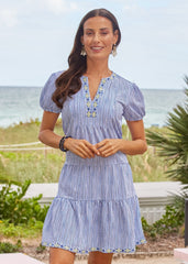 Seaside Embroidered Short Sleeve Tiered Dress