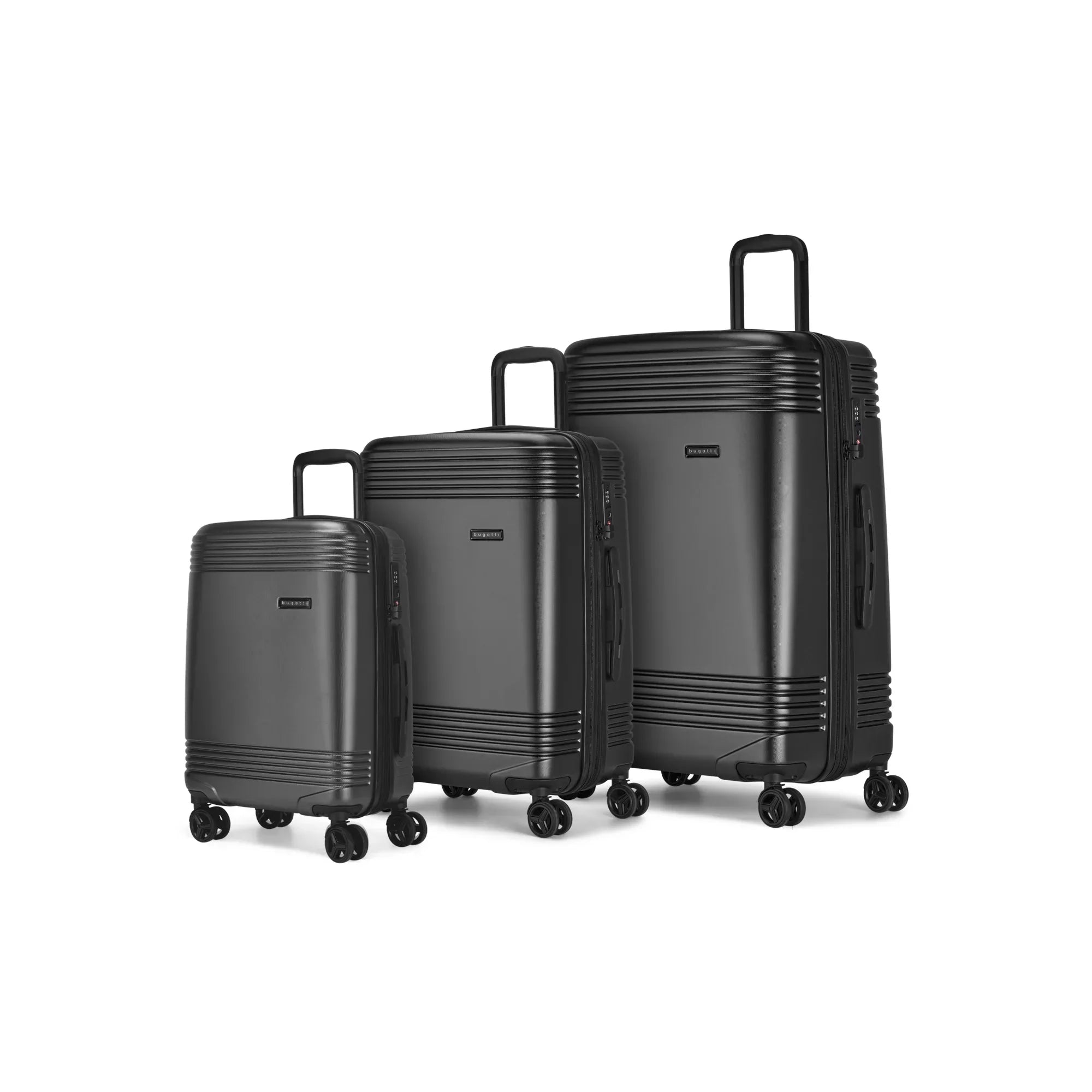  Bugatti Nashville 3 Piece Luggage Set - Recycled Polyester - Charcoal - Bonton