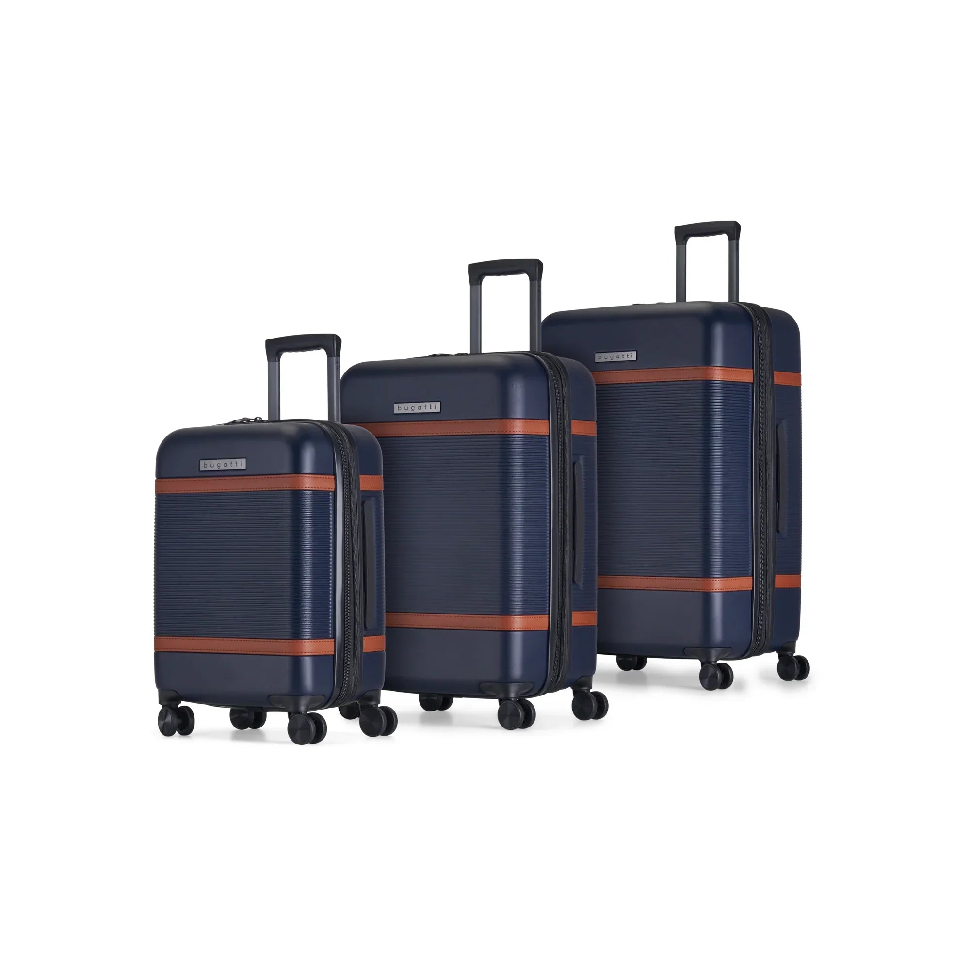  Bugatti Wellington 3 Piece Luggage Set - ABS/Vegan Leather Blend Navy - Navy - Bonton