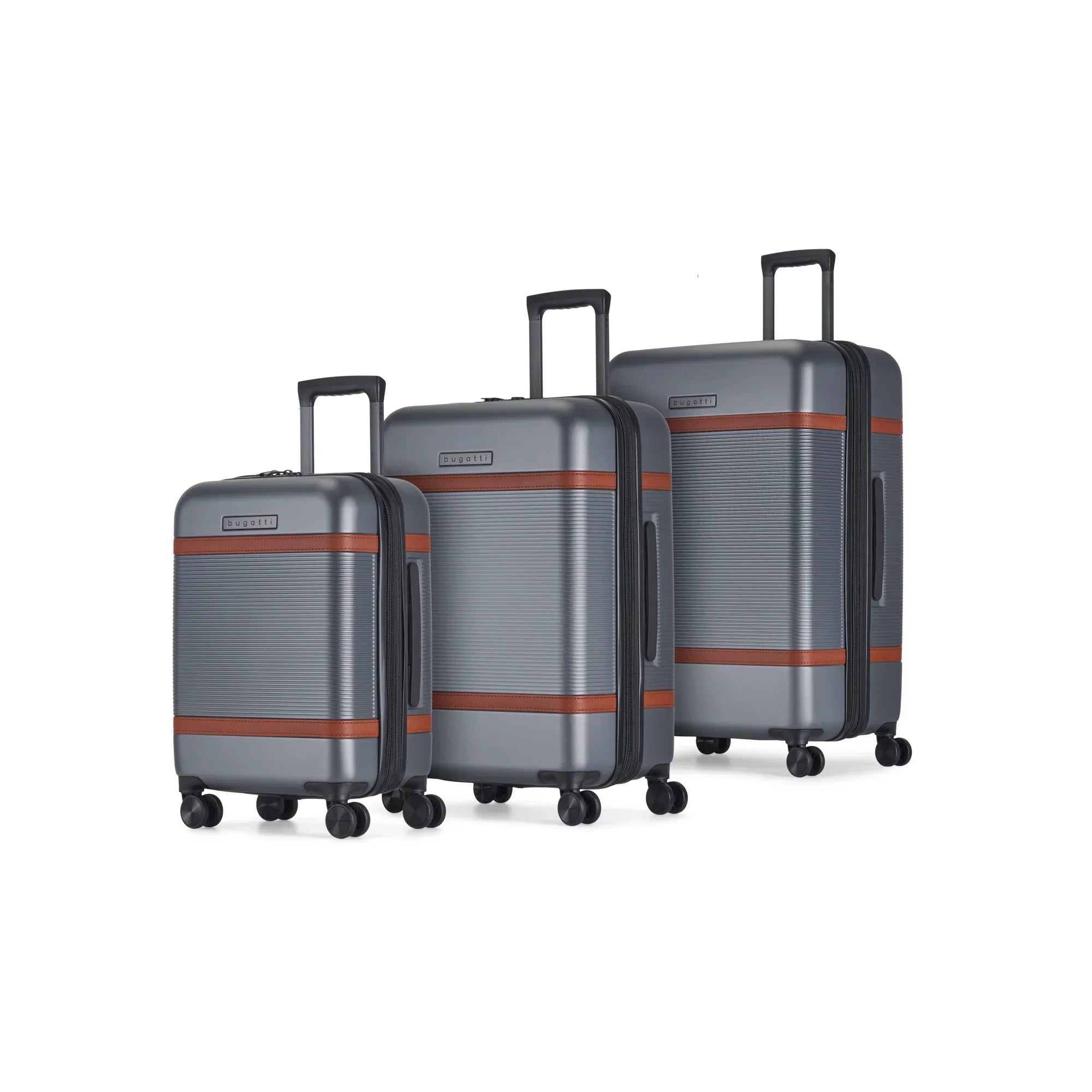  Bugatti Wellington 3 Piece Luggage Set - ABS/Vegan Leather Blend - Pewter - Bonton