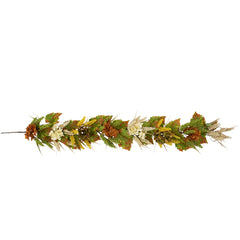 5' X 10" Flowers With Wheat Artificial Fall Harvest Garland  Unlit