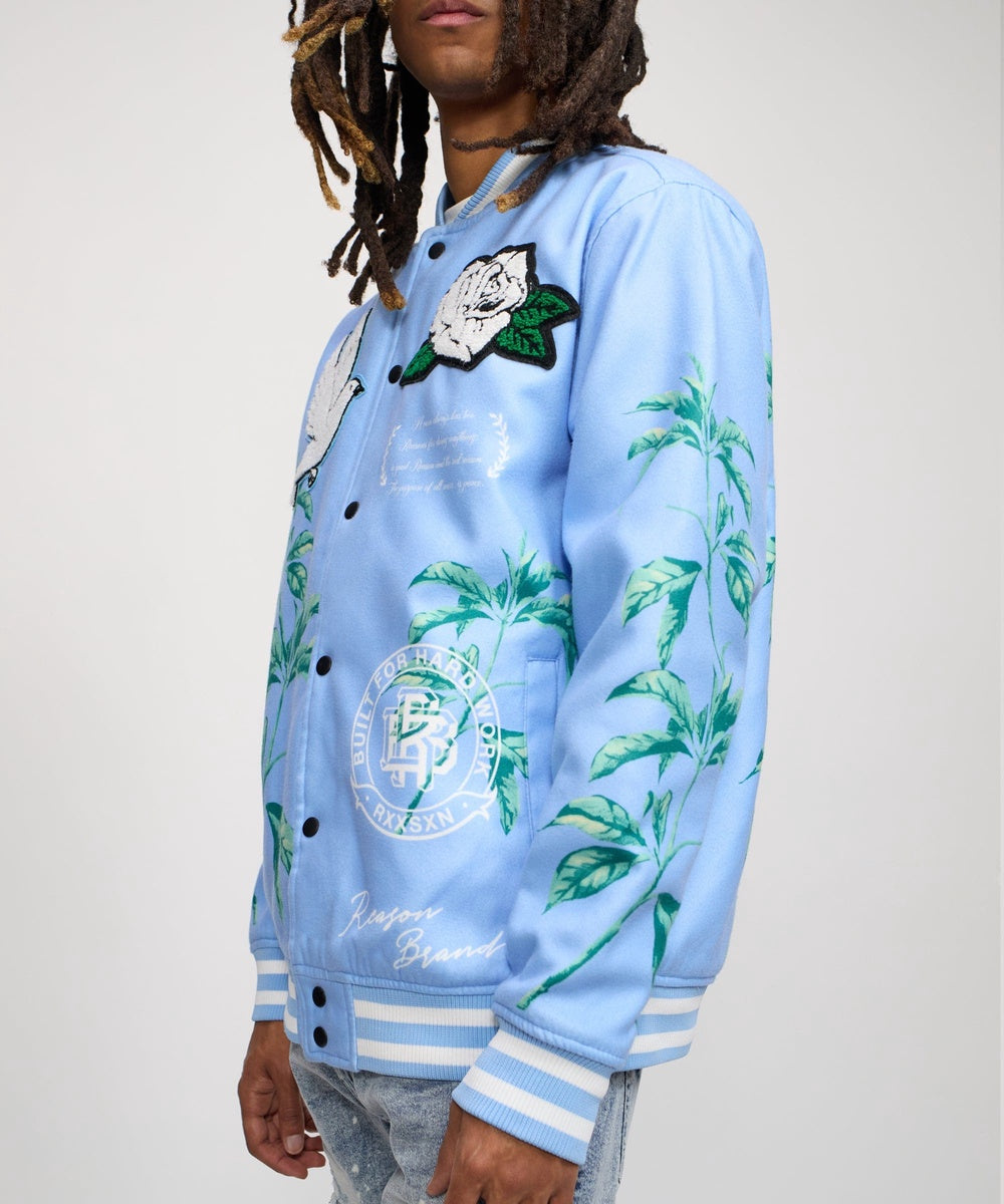  Reason Clothing Dove Wool Varsity Jacket - Light Blue - LIGHT BLUE - Bonton
