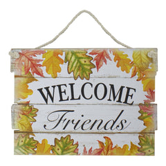 16" Autumn Leaves Welcome Friends Wooden Hanging Wall Sign