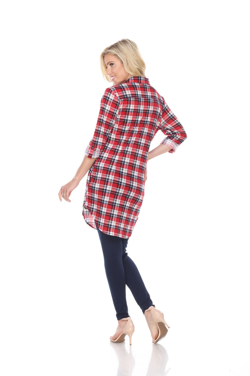  White Mark Women's Piper Stretchy Plaid Tunic Top - S - Bonton