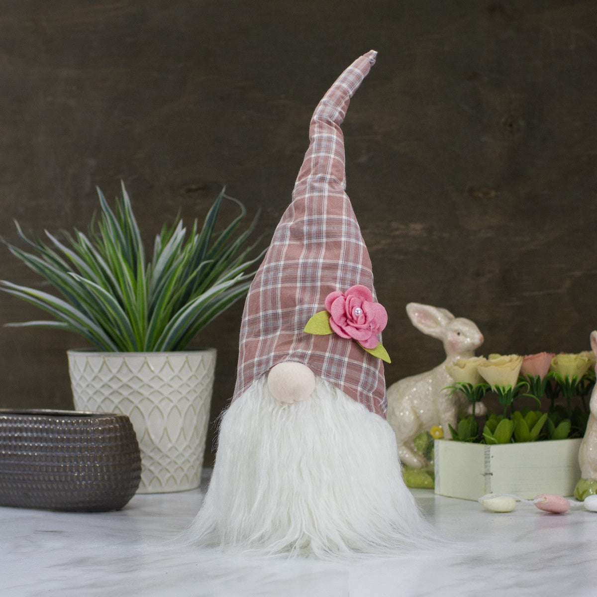  Northlight Plaid Floral Spring Gnome Head Decoration - 20