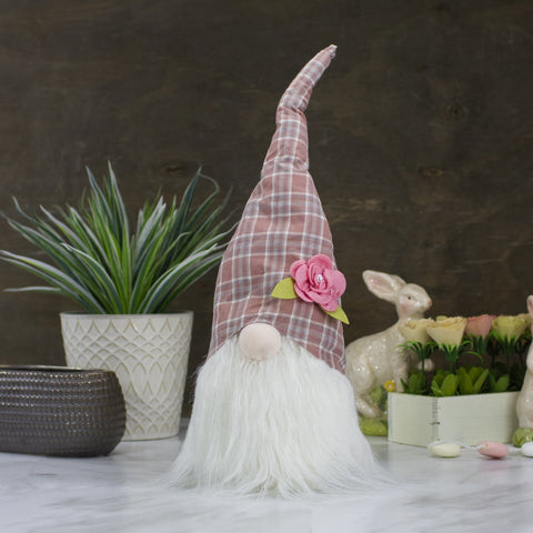 Plaid Floral Spring Gnome Head Decoration - 20" - Pink and White