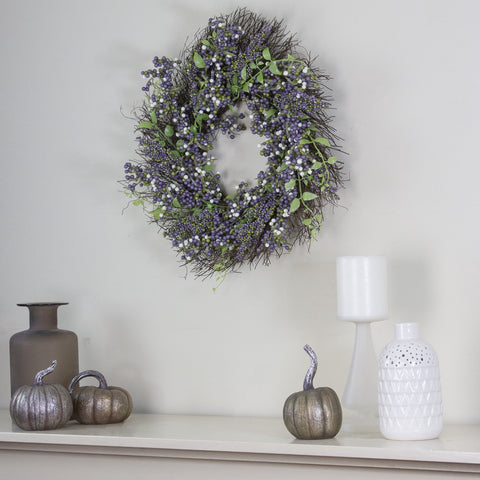 Purple Mini Berry Artificial Thanksgiving Wreath  22-Inch Unlit
