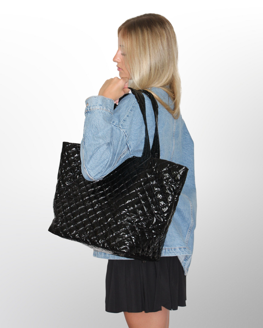 The Debra Diamond Tote Glossy Black