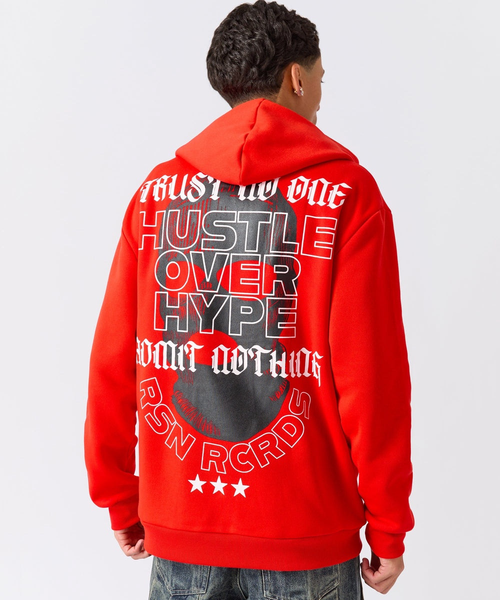  Reason Clothing Hustle Over Hype Embroidered Hoodie - Red - RED - Bonton
