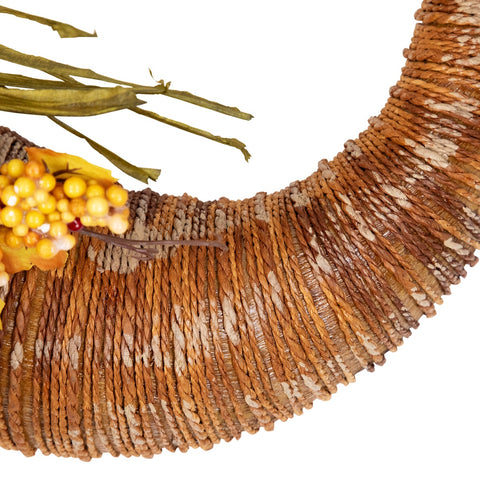 Autumn Leaves With Berries Artificial Fall Harvest Cornucopia Wreath  18-Inch  Unlit