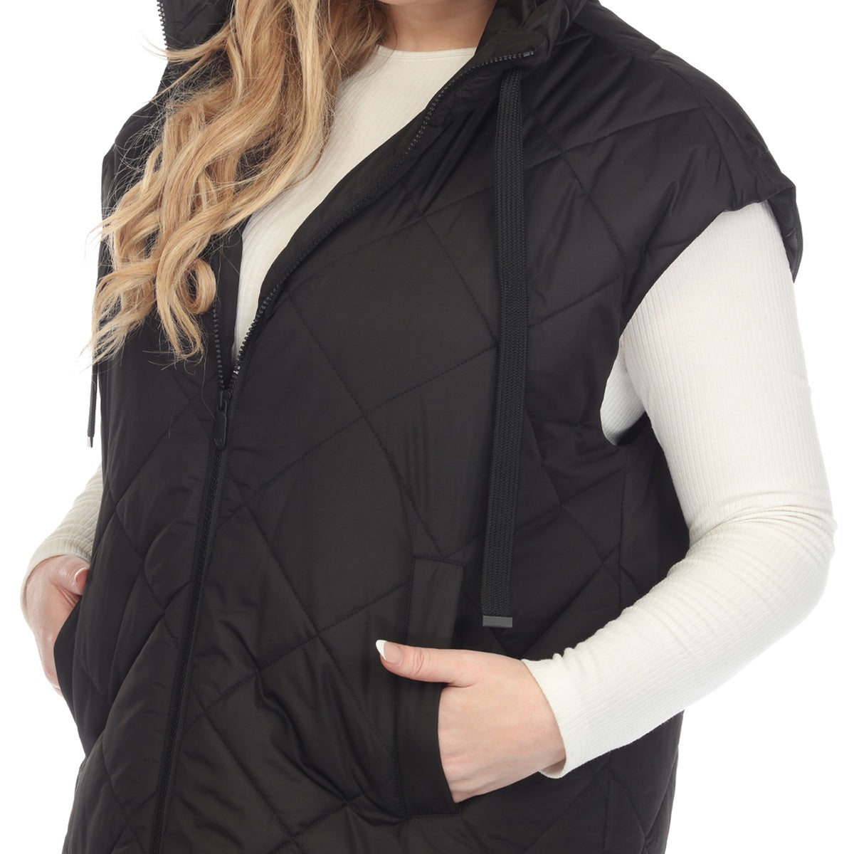  White Mark Plus Size Diamond Quilted Hooded Puffer Vest - 1X - Bonton