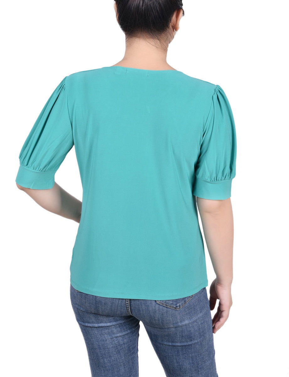  NY Collection Short Sleeve Balloon Sleeve Top With Hardware - Samoan Sun - Bonton