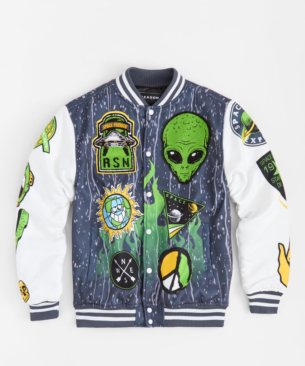  Reason Clothing Space Defense Varsity Jacket - Grey - GREY - Bonton